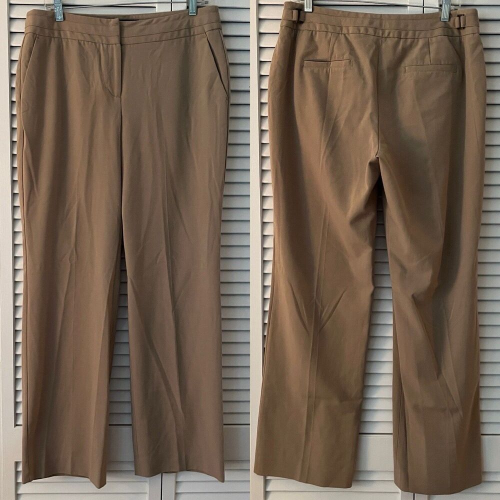 Sharagano tan boot cut classic workwear pants, size 10, hardware detail in back.